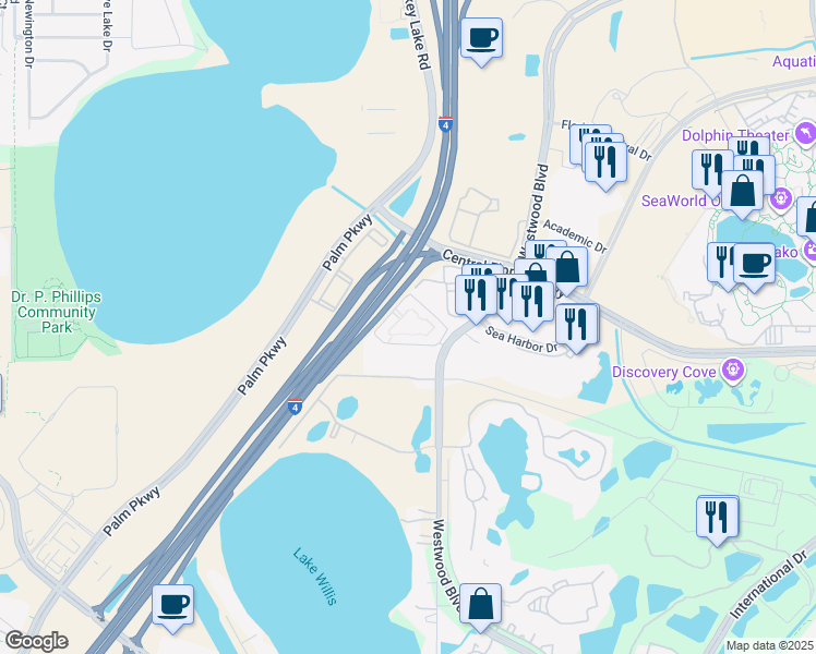 map of restaurants, bars, coffee shops, grocery stores, and more near 6901 Westwood Boulevard in Bay Lake
