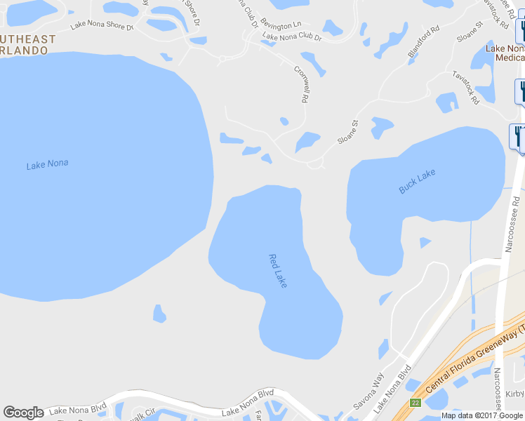 map of restaurants, bars, coffee shops, grocery stores, and more near 9119 Sloane Street in Orlando