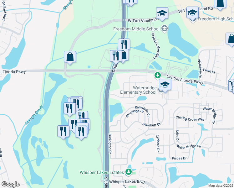 map of restaurants, bars, coffee shops, grocery stores, and more near 3002 Lazlo Lane in Orlando