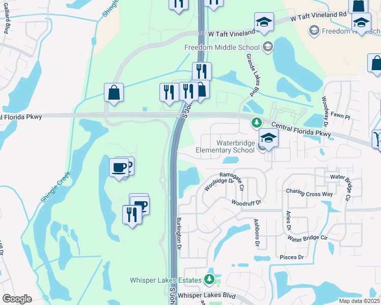 map of restaurants, bars, coffee shops, grocery stores, and more near 3002 Lazlo Lane in Orlando