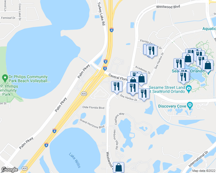 map of restaurants, bars, coffee shops, grocery stores, and more near 6886 Integra Cove Boulevard in Orlando
