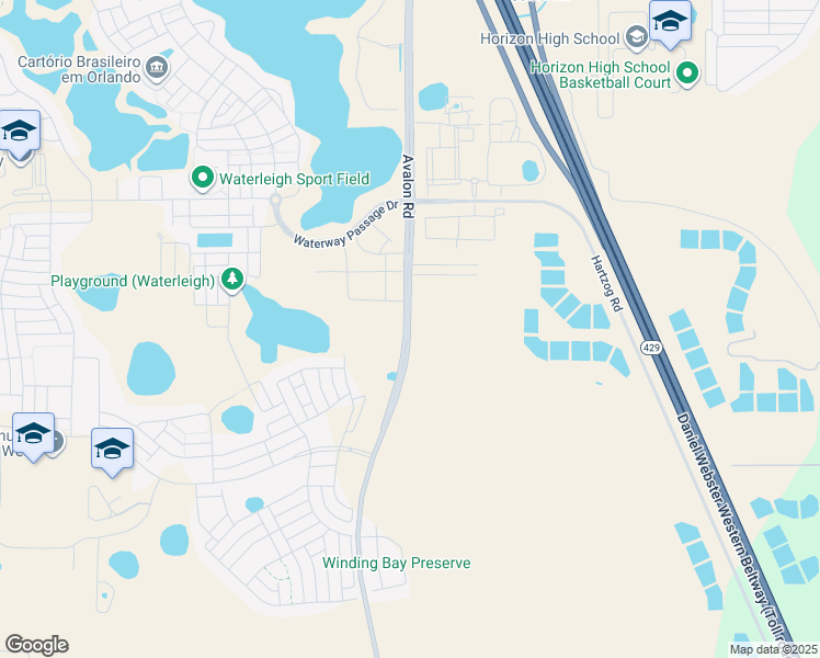 map of restaurants, bars, coffee shops, grocery stores, and more near 10751 Avalon Road in Winter Garden