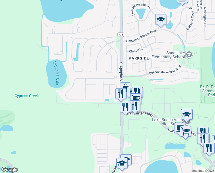 map of restaurants, bars, coffee shops, grocery stores, and more near 7935 Wandering Way in Orlando