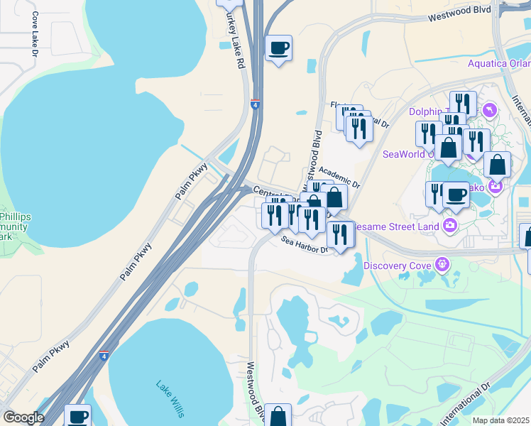 map of restaurants, bars, coffee shops, grocery stores, and more near 6886 Integra Cove Boulevard in Orlando