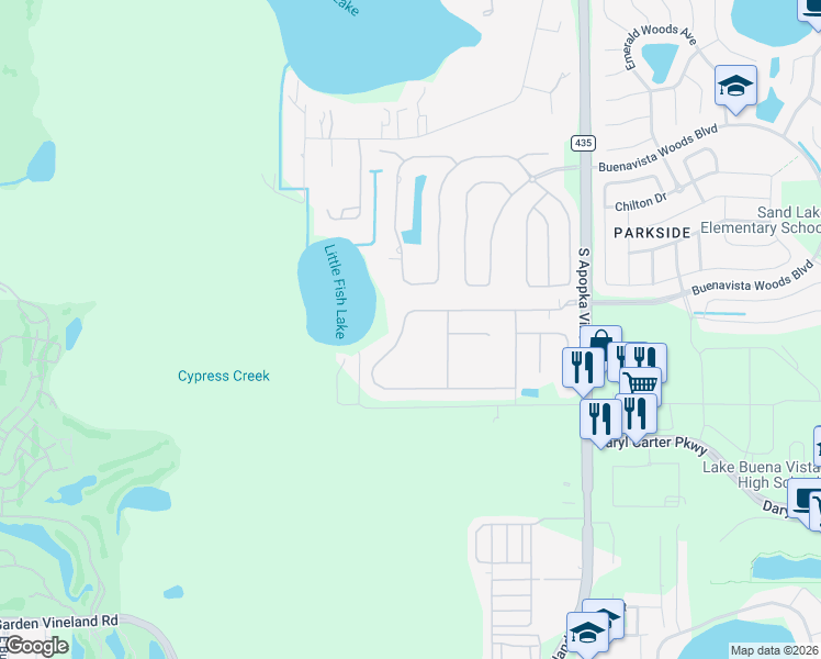 map of restaurants, bars, coffee shops, grocery stores, and more near 7773 Wandering Way in Orlando
