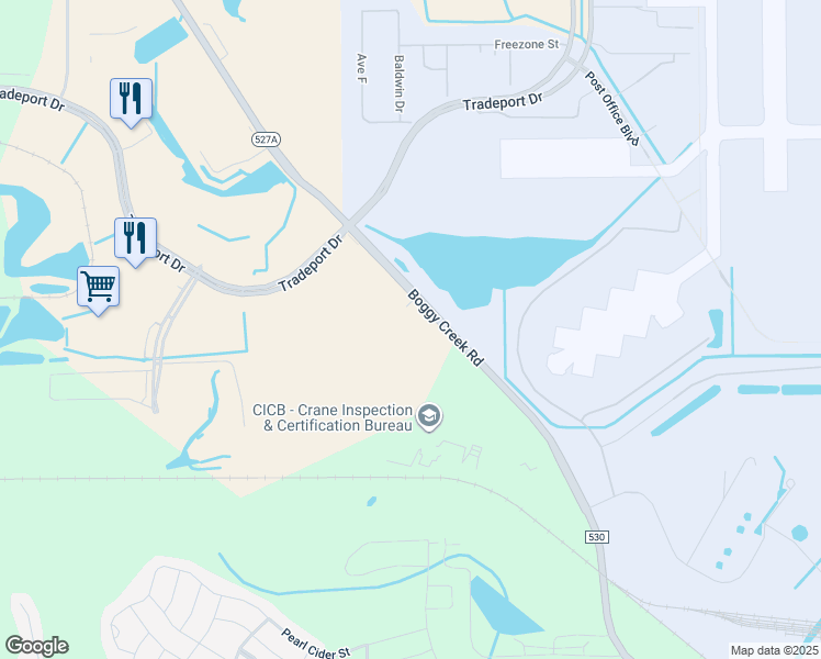 map of restaurants, bars, coffee shops, grocery stores, and more near 10920 Boggy Creek Road in Orlando