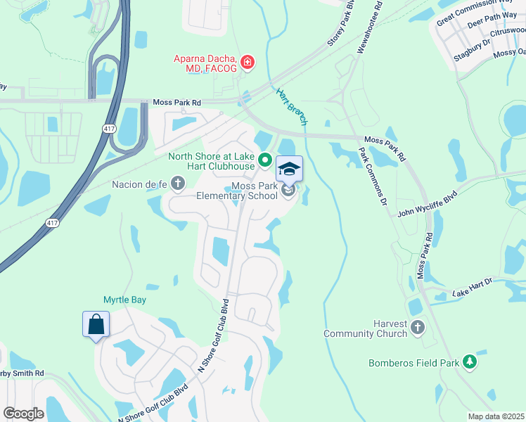 map of restaurants, bars, coffee shops, grocery stores, and more near 10151 Shallow Marsh Court in Orlando