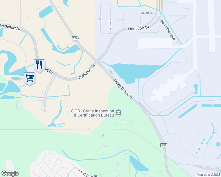 map of restaurants, bars, coffee shops, grocery stores, and more near 10920 Boggy Creek Road in Orlando