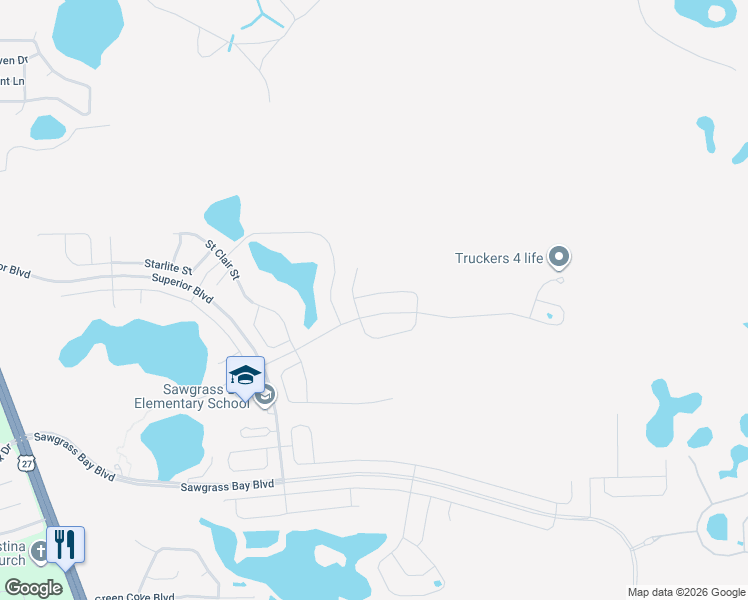 map of restaurants, bars, coffee shops, grocery stores, and more near 16440 Champlain Street in Clermont