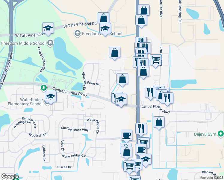 map of restaurants, bars, coffee shops, grocery stores, and more near 9933 Sweepstakes Lane in Orlando