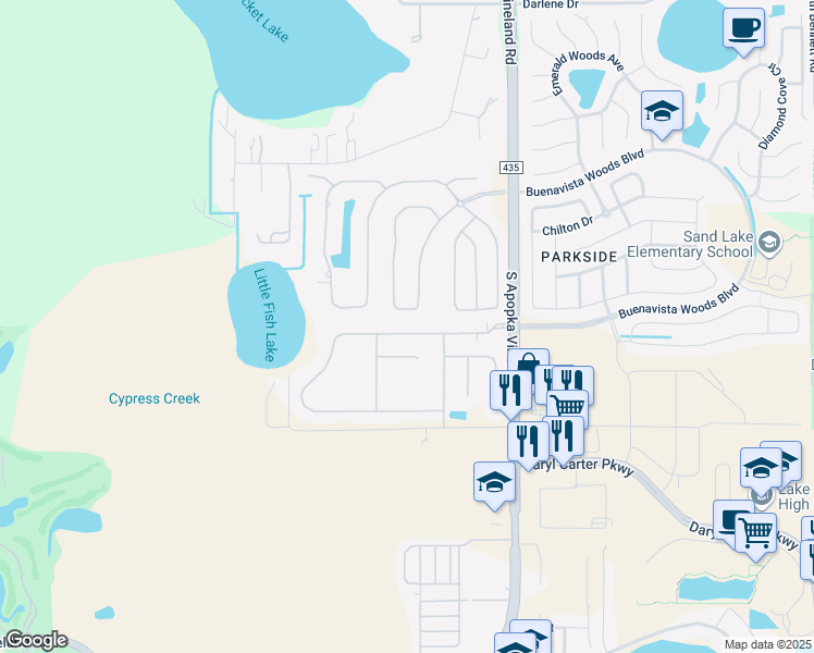 map of restaurants, bars, coffee shops, grocery stores, and more near 10641 Boca Pointe Drive in Orlando