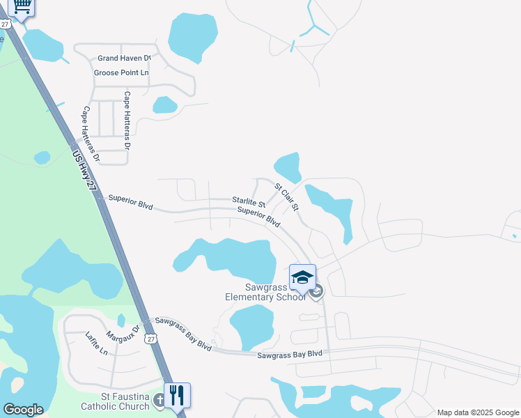 map of restaurants, bars, coffee shops, grocery stores, and more near 15812 Starlite Street in Clermont