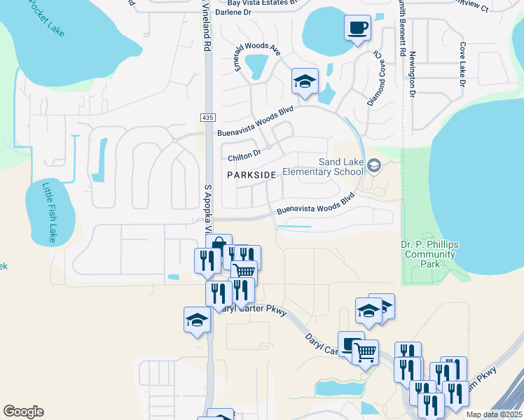map of restaurants, bars, coffee shops, grocery stores, and more near 8071 Chilton Drive in Orlando