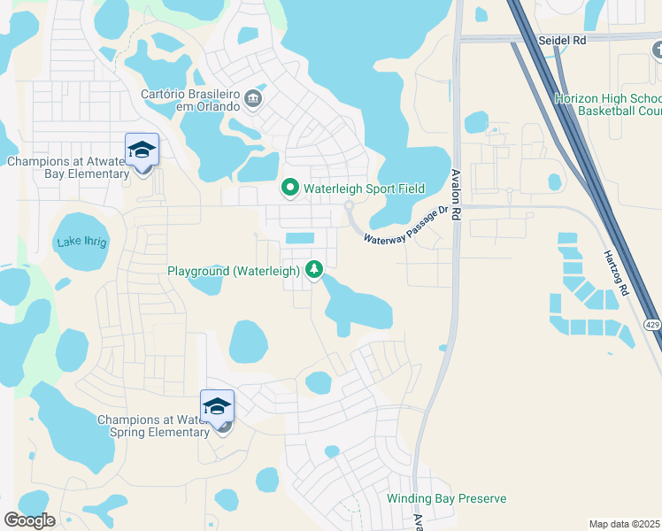 map of restaurants, bars, coffee shops, grocery stores, and more near 10722 Avalon Road in Winter Garden