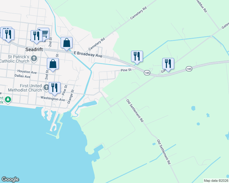 map of restaurants, bars, coffee shops, grocery stores, and more near in Seadrift