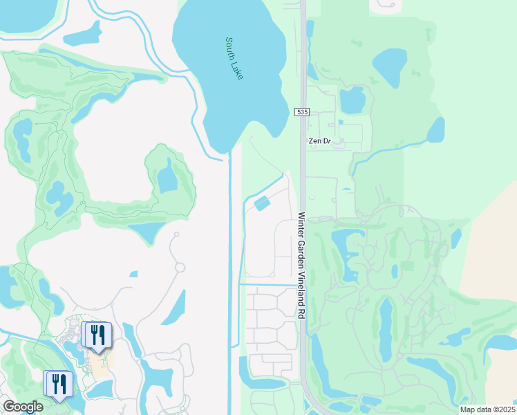 map of restaurants, bars, coffee shops, grocery stores, and more near 10403 Royal Cypress Way in Orlando