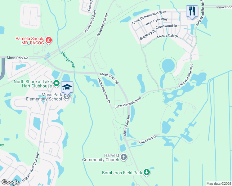 map of restaurants, bars, coffee shops, grocery stores, and more near 11067 Whistling Pine Way in Orlando