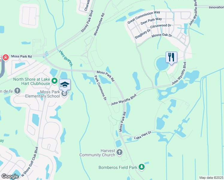 map of restaurants, bars, coffee shops, grocery stores, and more near 11067 Whistling Pine Way in Orlando