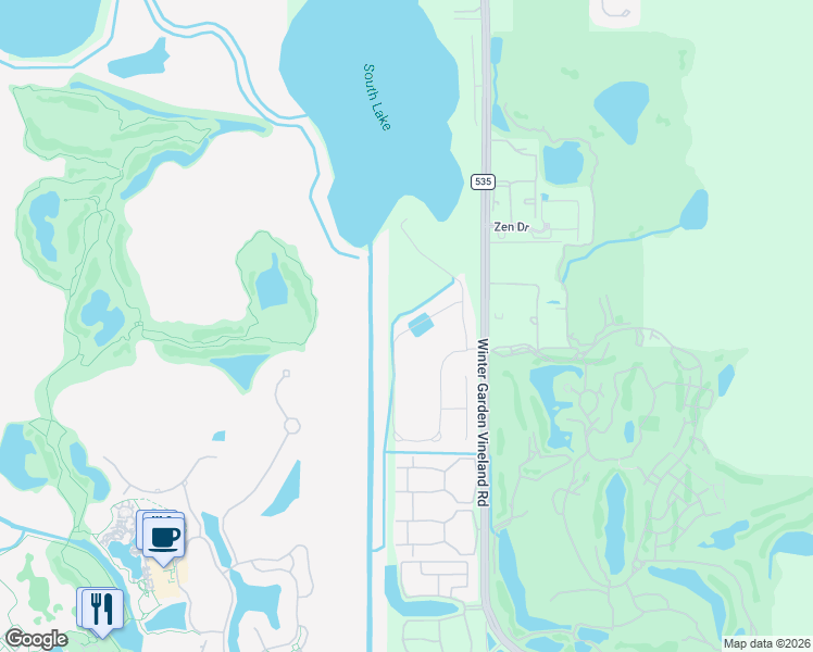 map of restaurants, bars, coffee shops, grocery stores, and more near 10403 Royal Cypress Way in Orlando