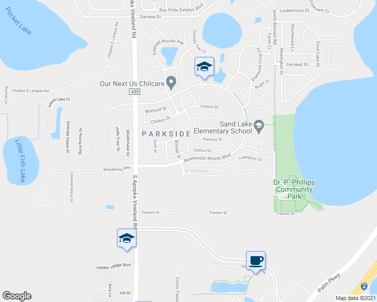 map of restaurants, bars, coffee shops, grocery stores, and more near Chilton Drive in Orlando