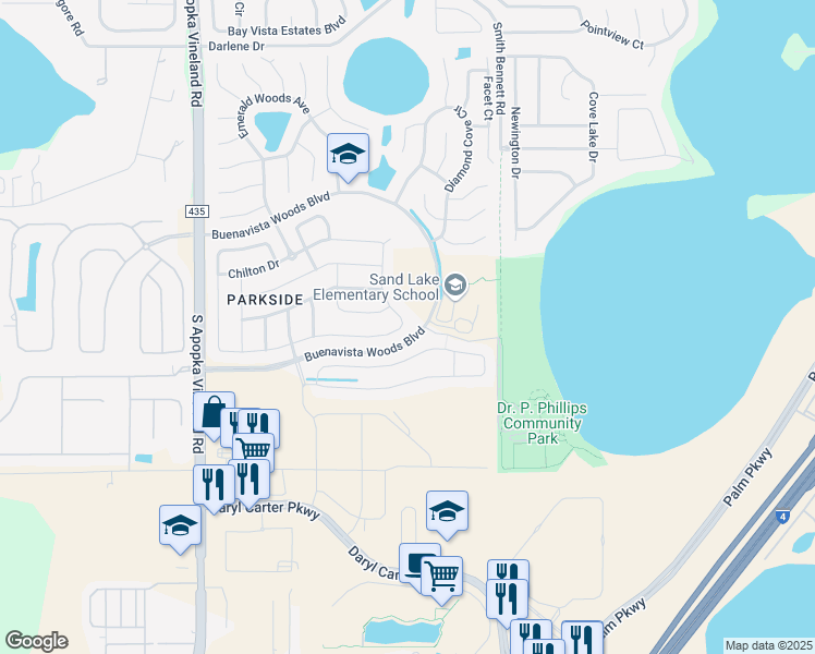 map of restaurants, bars, coffee shops, grocery stores, and more near 8191 Chilton Drive in Orlando