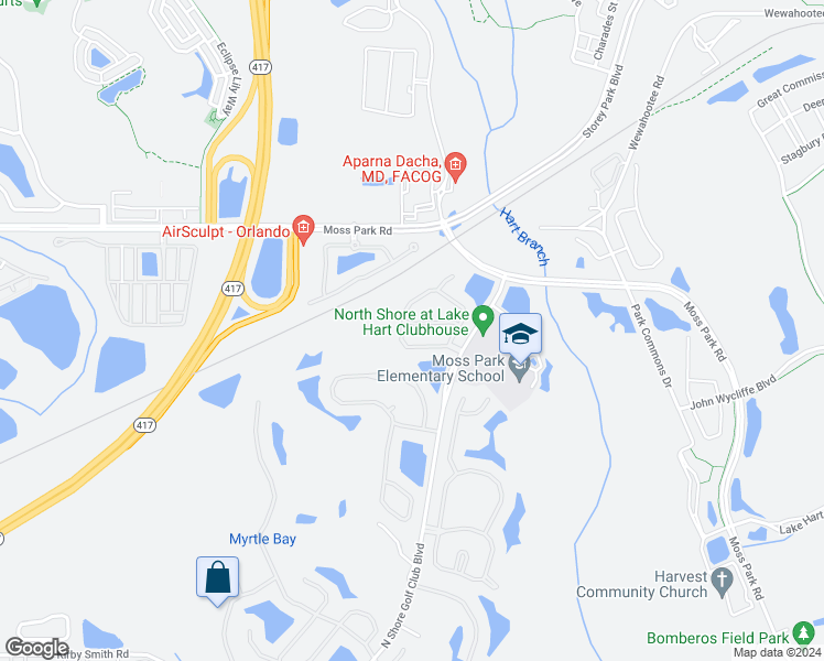 map of restaurants, bars, coffee shops, grocery stores, and more near 9914 Long Bay Drive in Orlando