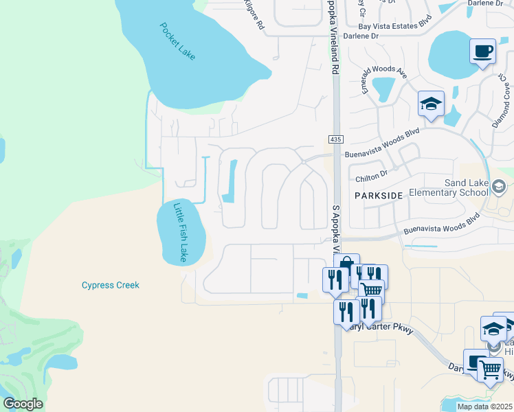 map of restaurants, bars, coffee shops, grocery stores, and more near 10743 Boca Pointe Drive in Orlando