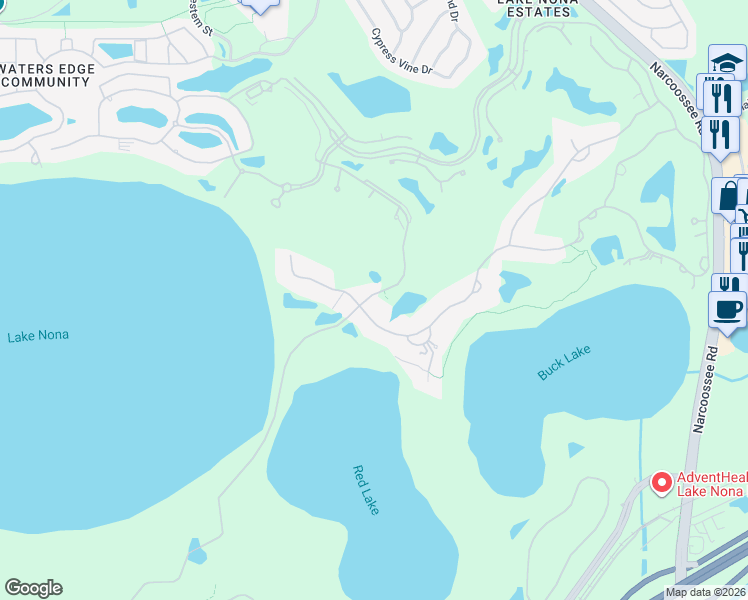 map of restaurants, bars, coffee shops, grocery stores, and more near 9101 Sloane Street in Orlando