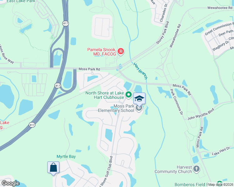 map of restaurants, bars, coffee shops, grocery stores, and more near 9957 Long Bay Drive in Orlando