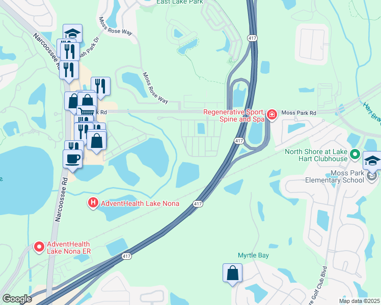 map of restaurants, bars, coffee shops, grocery stores, and more near 11136 Savannah Landing Circle in Orlando
