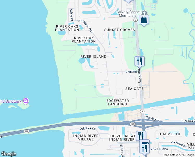 map of restaurants, bars, coffee shops, grocery stores, and more near 330 Sanders Lane in Merritt Island