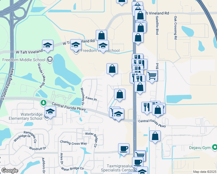 map of restaurants, bars, coffee shops, grocery stores, and more near 2424 Swailes Drive in Orlando