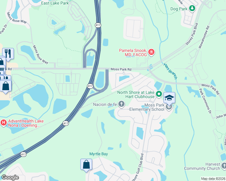 map of restaurants, bars, coffee shops, grocery stores, and more near 10600 Savannah Wood Court in Orlando