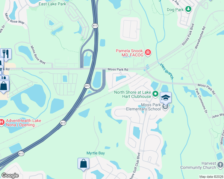 map of restaurants, bars, coffee shops, grocery stores, and more near 10600 Savannah Wood Court in Orlando