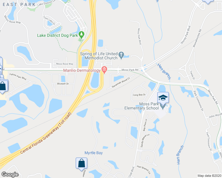 map of restaurants, bars, coffee shops, grocery stores, and more near 10600 Savannah Wood Court in Orlando