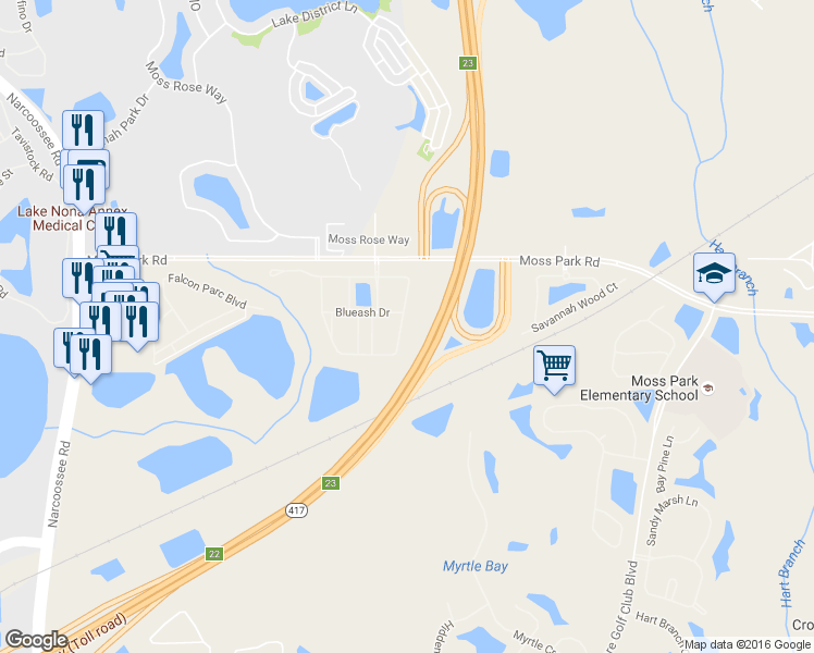 map of restaurants, bars, coffee shops, grocery stores, and more near 11011 Savannah Landing Circle in Orlando
