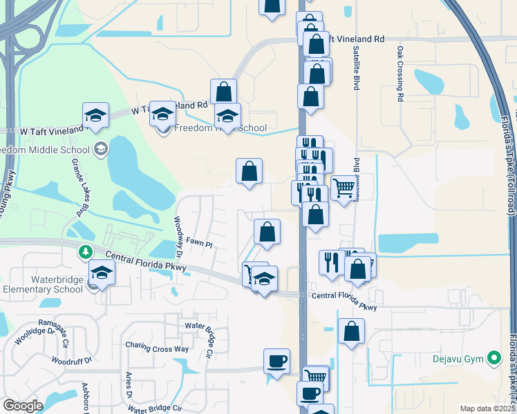 map of restaurants, bars, coffee shops, grocery stores, and more near 2424 Swailes Drive in Orlando