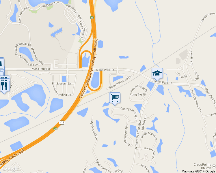 map of restaurants, bars, coffee shops, grocery stores, and more near 9432 Flowering Cottonwood Road in Orlando