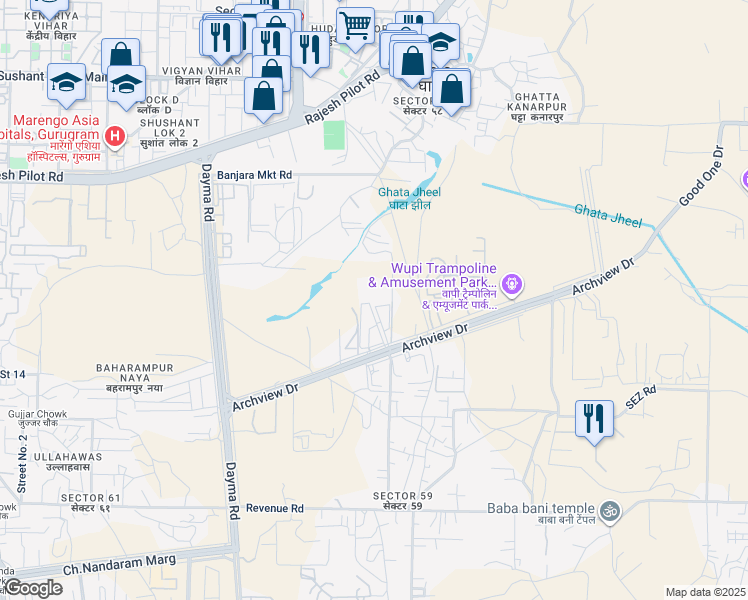 map of restaurants, bars, coffee shops, grocery stores, and more near in Gurugram