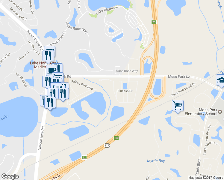 map of restaurants, bars, coffee shops, grocery stores, and more near 11225 Savannah Landing Circle in Orlando