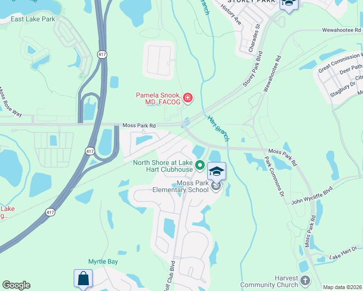 map of restaurants, bars, coffee shops, grocery stores, and more near 9330 Marsh Oaks Court in Orlando
