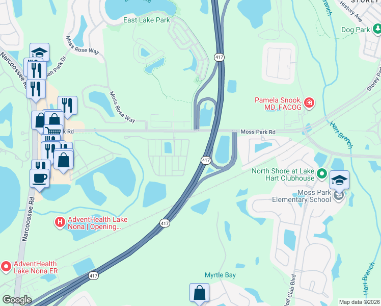map of restaurants, bars, coffee shops, grocery stores, and more near 10935 Savannah Landing Circle in Orlando