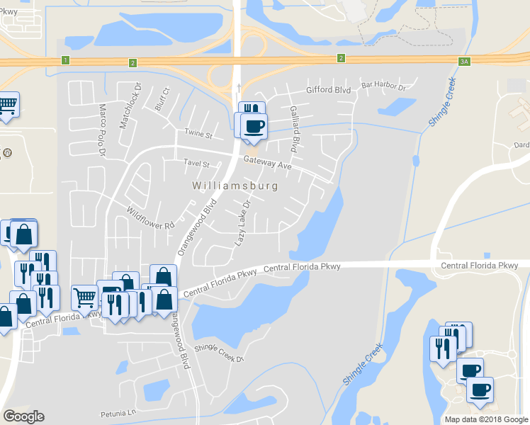 map of restaurants, bars, coffee shops, grocery stores, and more near 10506 Larson Ct in Orlando