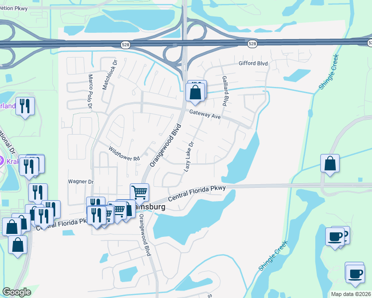 map of restaurants, bars, coffee shops, grocery stores, and more near 5005 Ledgewood Way in Orlando