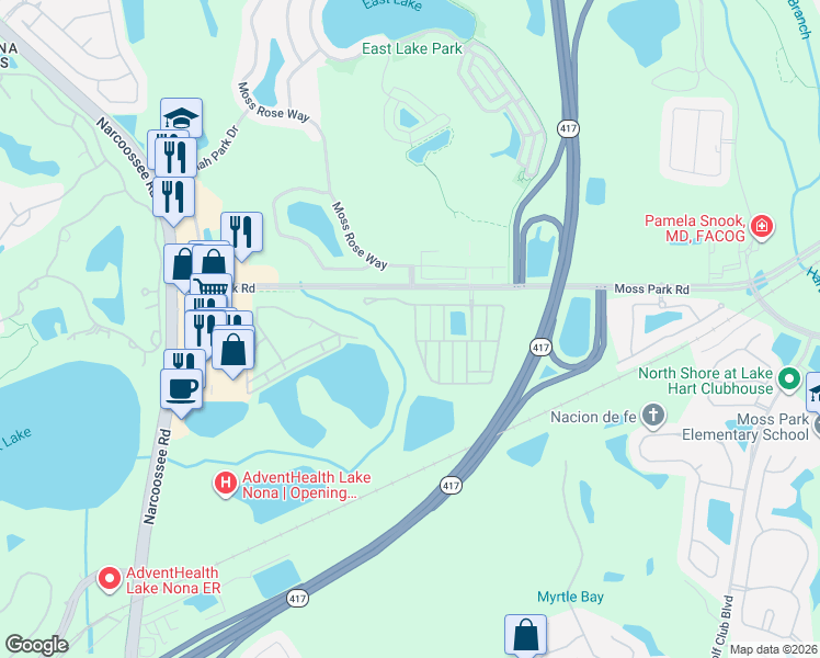 map of restaurants, bars, coffee shops, grocery stores, and more near 11237 Savannah Landing Circle in Orlando