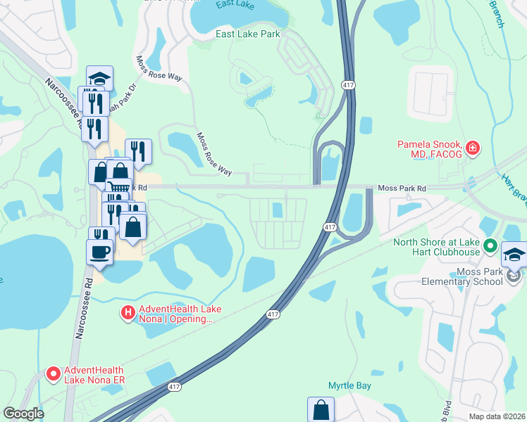 map of restaurants, bars, coffee shops, grocery stores, and more near 9044 Savannah Magnolia Lane in Orlando