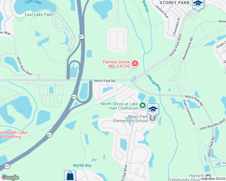 map of restaurants, bars, coffee shops, grocery stores, and more near 10775 Savannah Wood Court in Orlando