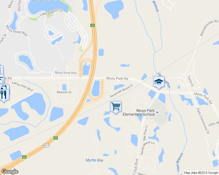 map of restaurants, bars, coffee shops, grocery stores, and more near 9432 Flowering Cottonwood Road in Orlando