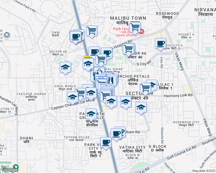 map of restaurants, bars, coffee shops, grocery stores, and more near Sispal Vihar Internal Road in Gurgaon