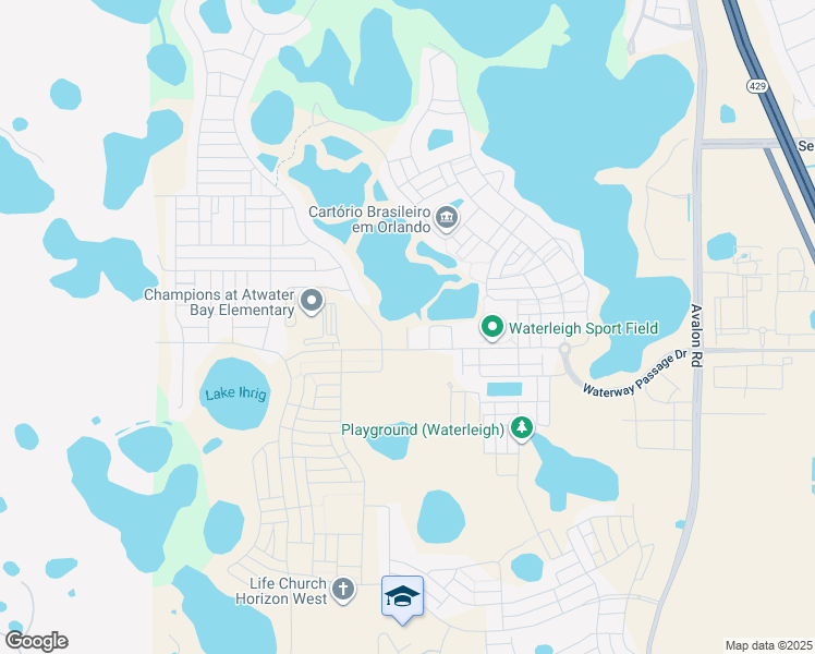 map of restaurants, bars, coffee shops, grocery stores, and more near Schroeder Alley in Horizon West
